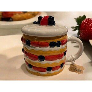 New Blueberry / Stawberry Shortcake Dessert Mug Storage Bow W/ Lid Kitchen